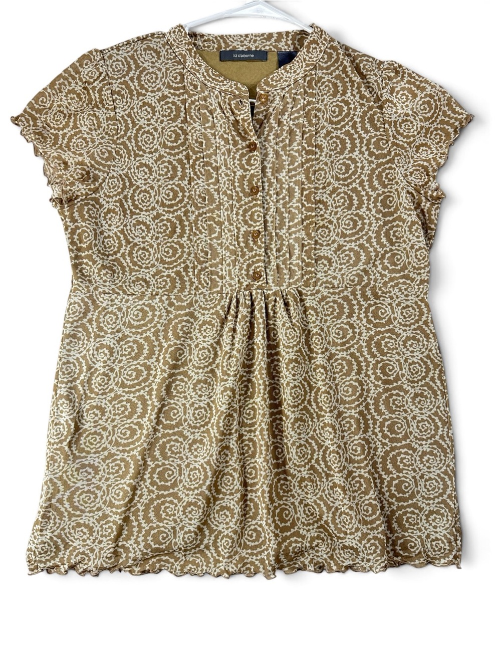Liz Claiborne Tan and White Swirl Print Cap Sleeve Dress